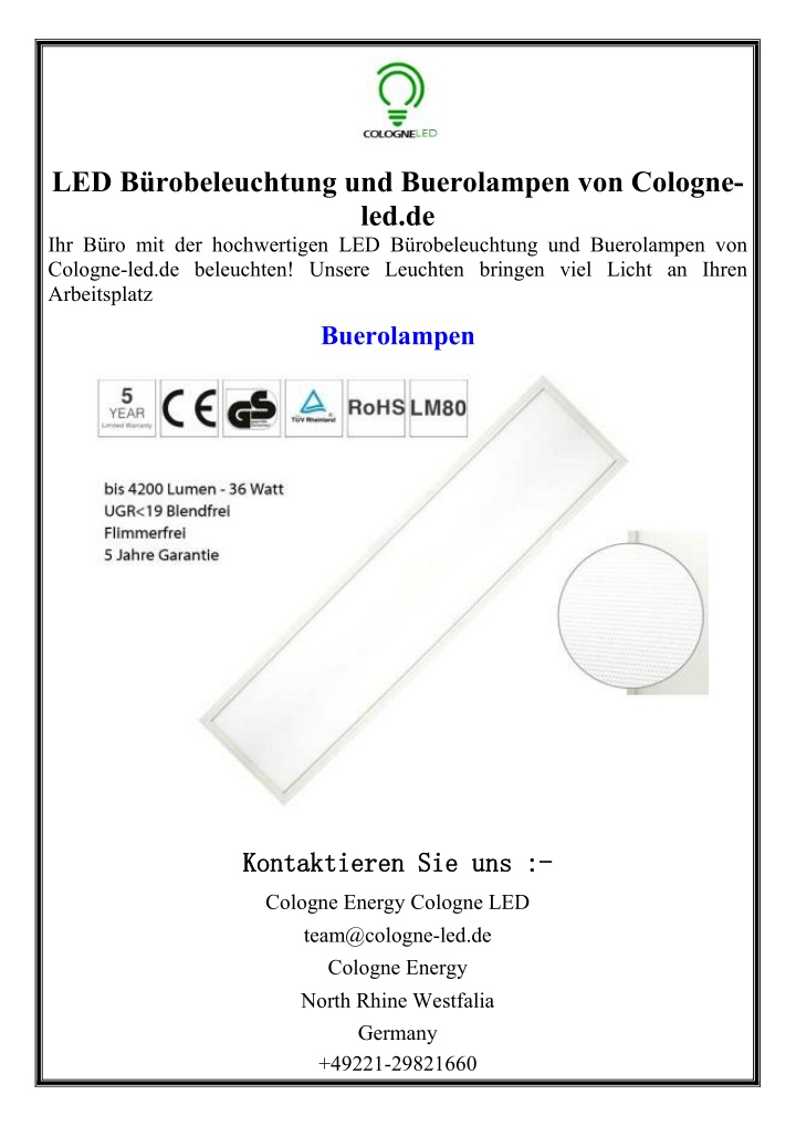 led b robeleuchtung und buerolampen von cologne n.w