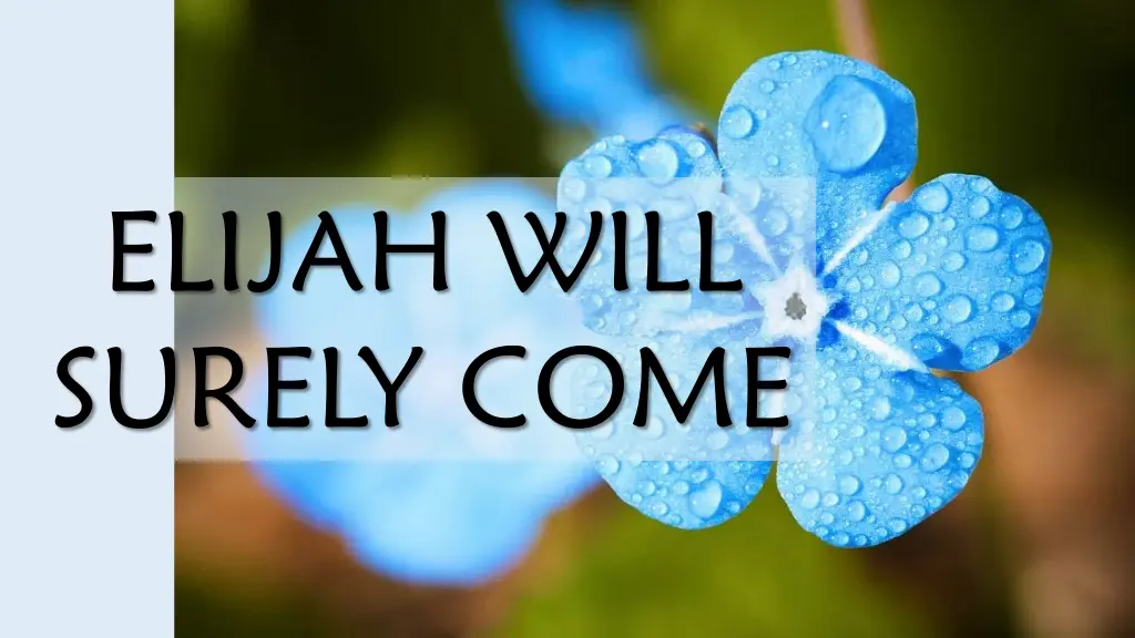 elijah will surely come n.w