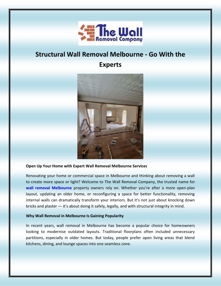 structural wall removal melbourne go with n.w