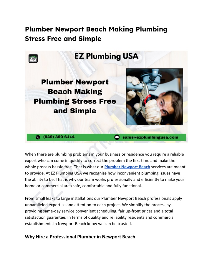 plumber newport beach making plumbing stress free n.w