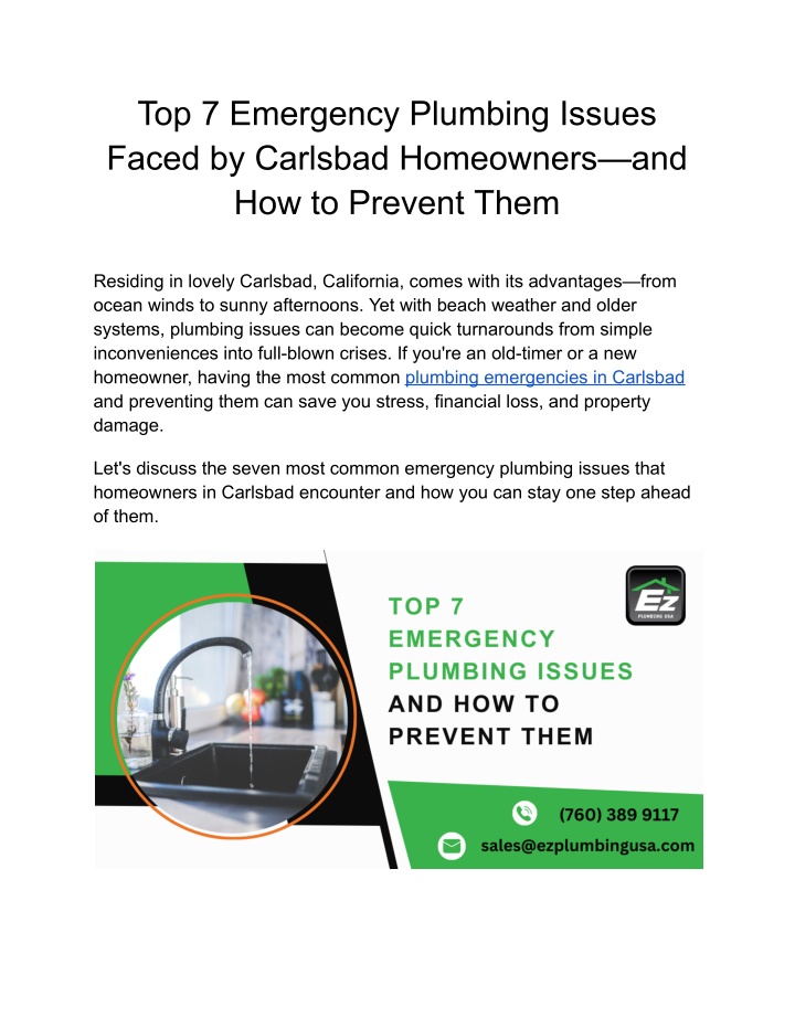 top 7 emergency plumbing issues faced by carlsbad n.w