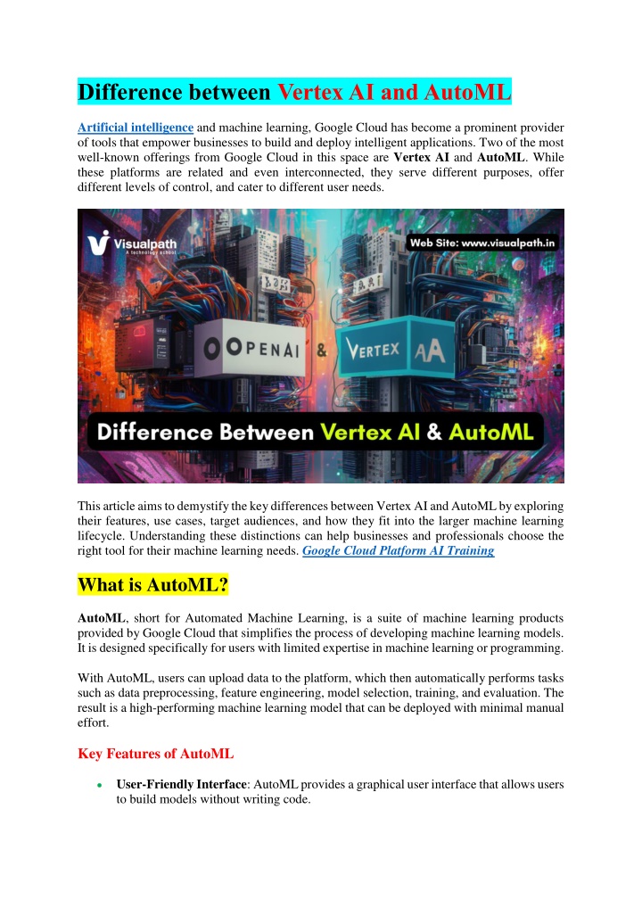difference between vertex ai and automl n.w