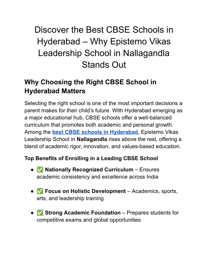discover the best cbse schools in hyderabad n.w