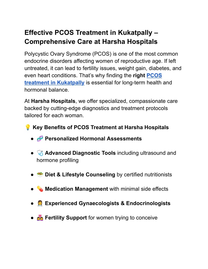 effective pcos treatment in kukatpally n.w
