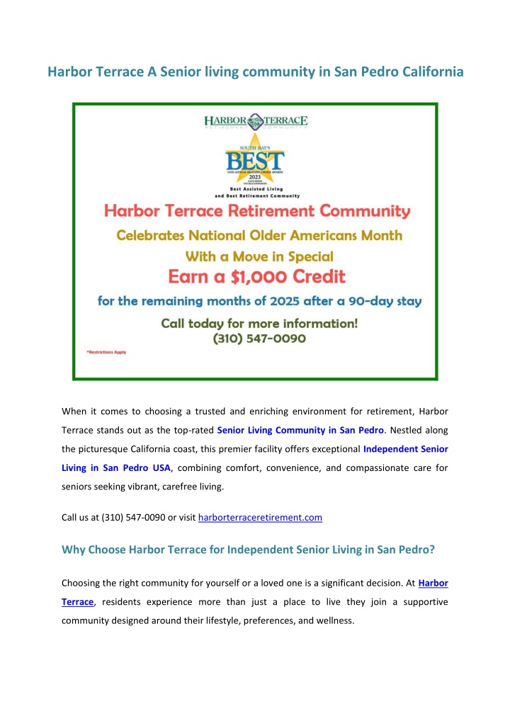 harbor terrace a senior living community n.w