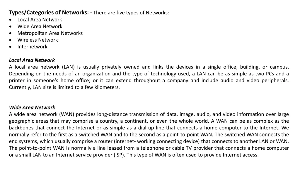 types categories of networks there are five types n.w
