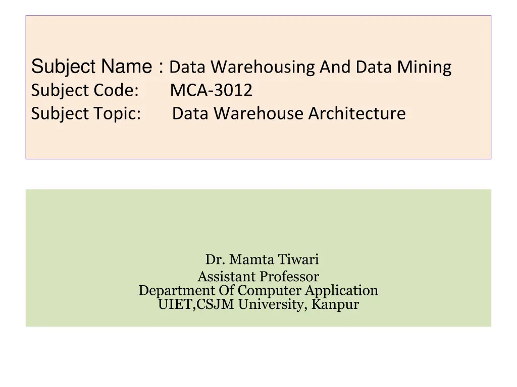 subject name data warehousing and data mining n.w
