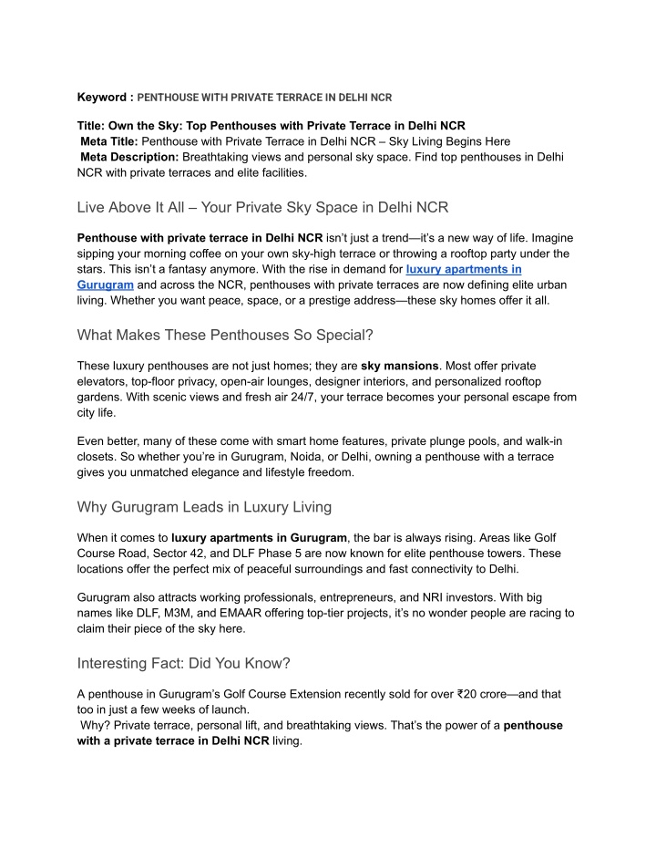 keyword penthouse with private terrace in delhi n.w