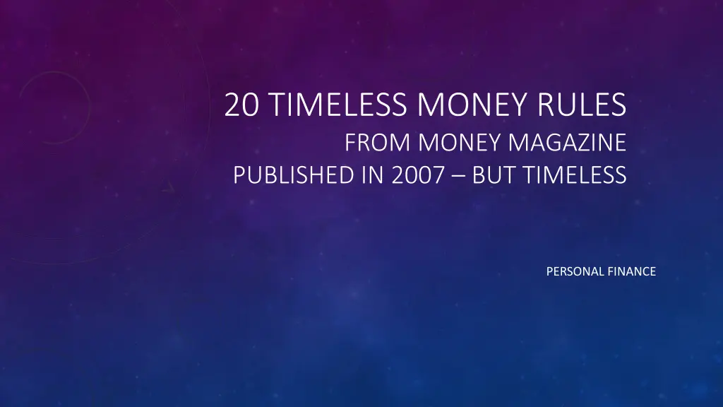 20 timeless money rules from money magazine n.w