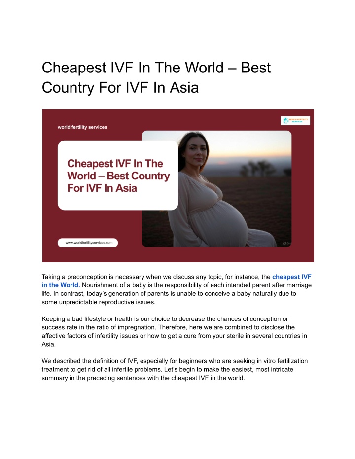cheapest ivf in the world best country n.w