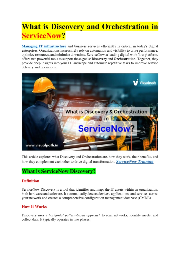 what is discovery and orchestration in servicenow n.w