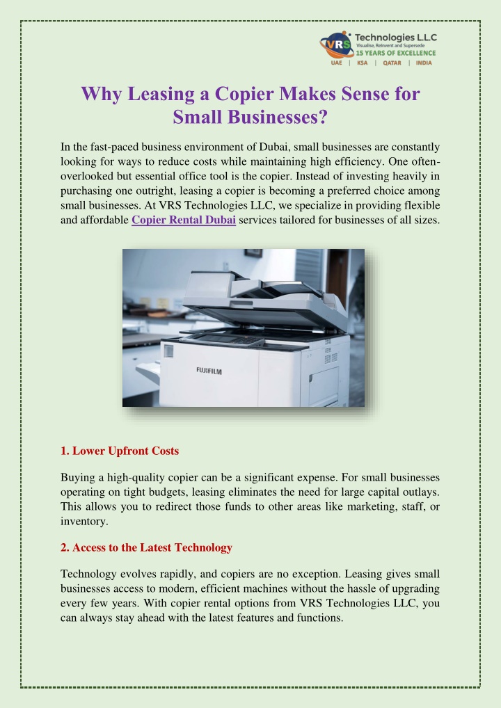 why leasing a copier makes sense for small n.w