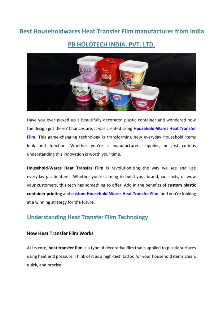 best householdwares heat transfer film n.w