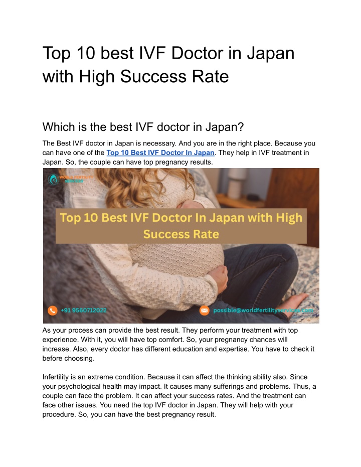top 10 best ivf doctor in japan with high success n.w