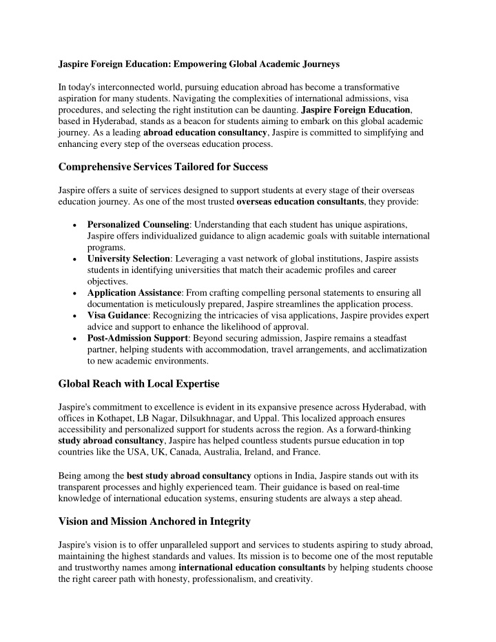 Best Study Abroad Education Consultancy in Hyderabad