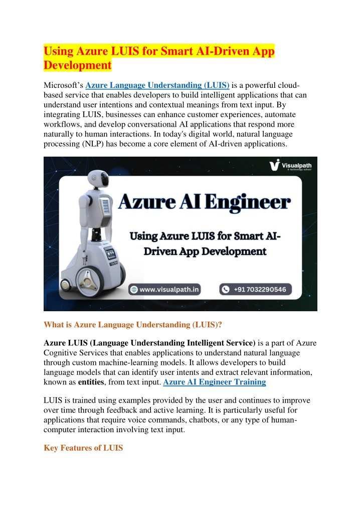 using azure luis for smart ai driven n.w