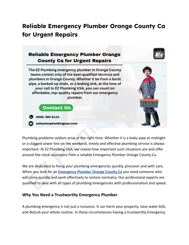 reliable emergency plumber orange county n.w