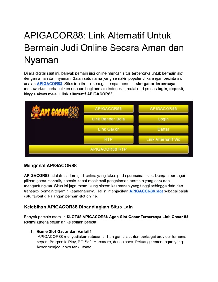 apigacor88 link alternatif untuk bermain judi n.w