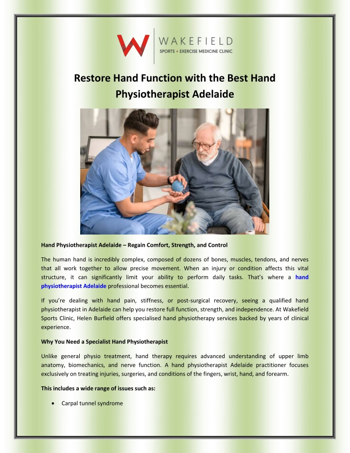 restore hand function with the best hand n.w