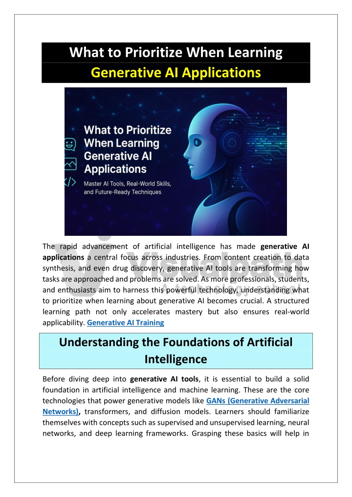 what to prioritize when learning generative n.w