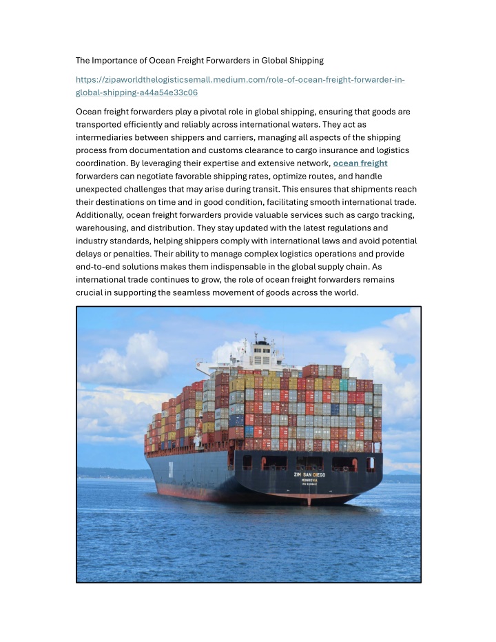 the importance of ocean freight forwarders n.w