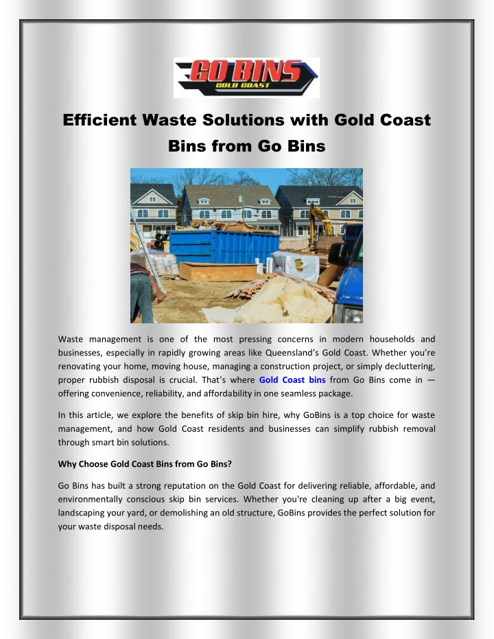 efficient waste solutions with gold coast bins n.w