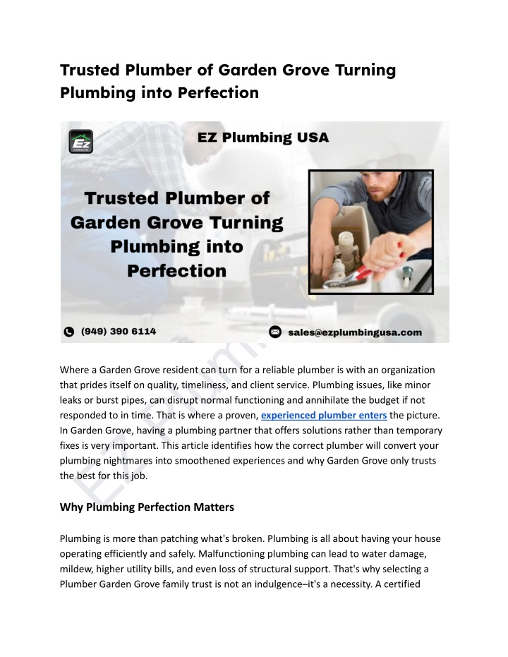 trusted plumber of garden grove turning plumbing n.w
