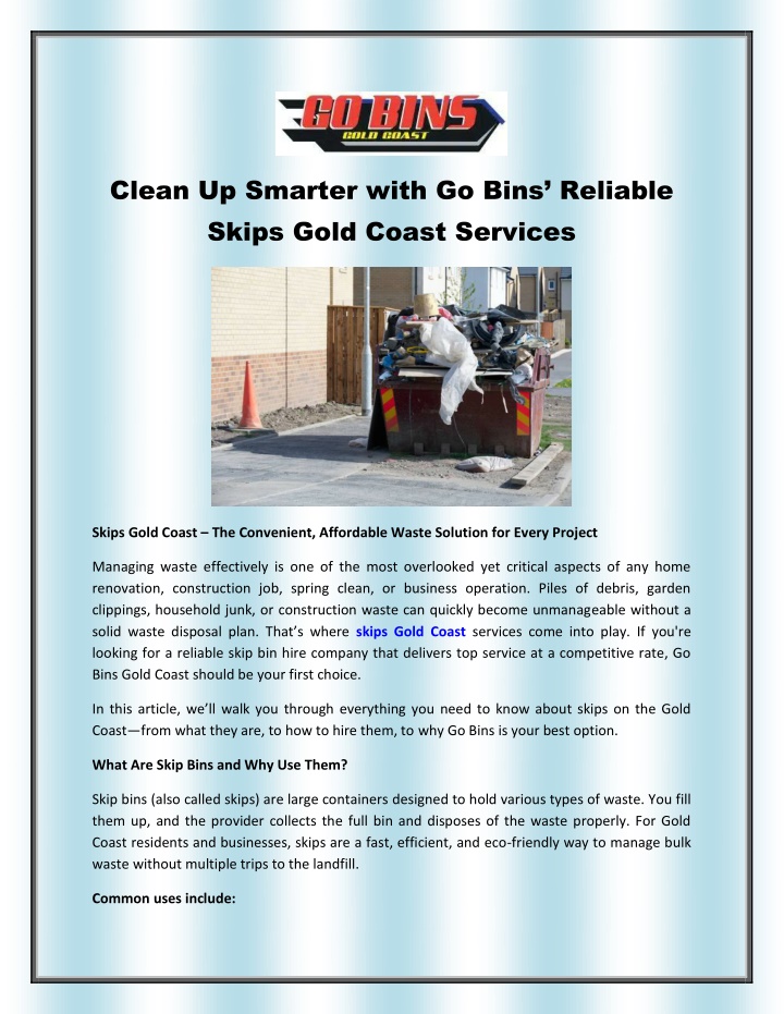 clean up smarter with go bins reliable skips gold n.w