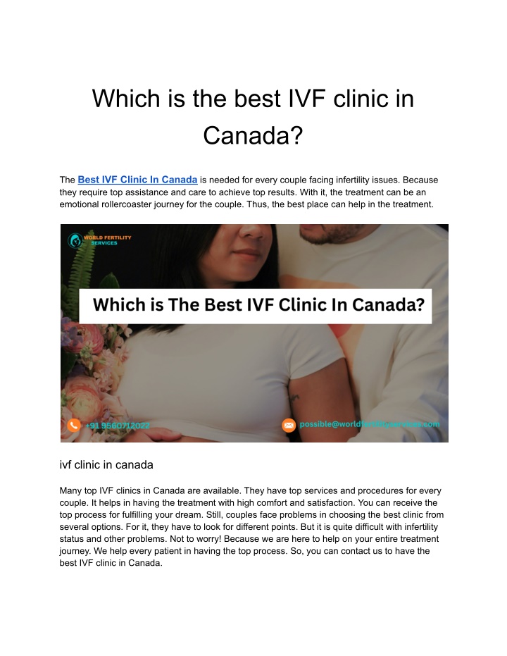 which is the best ivf clinic in canada n.w