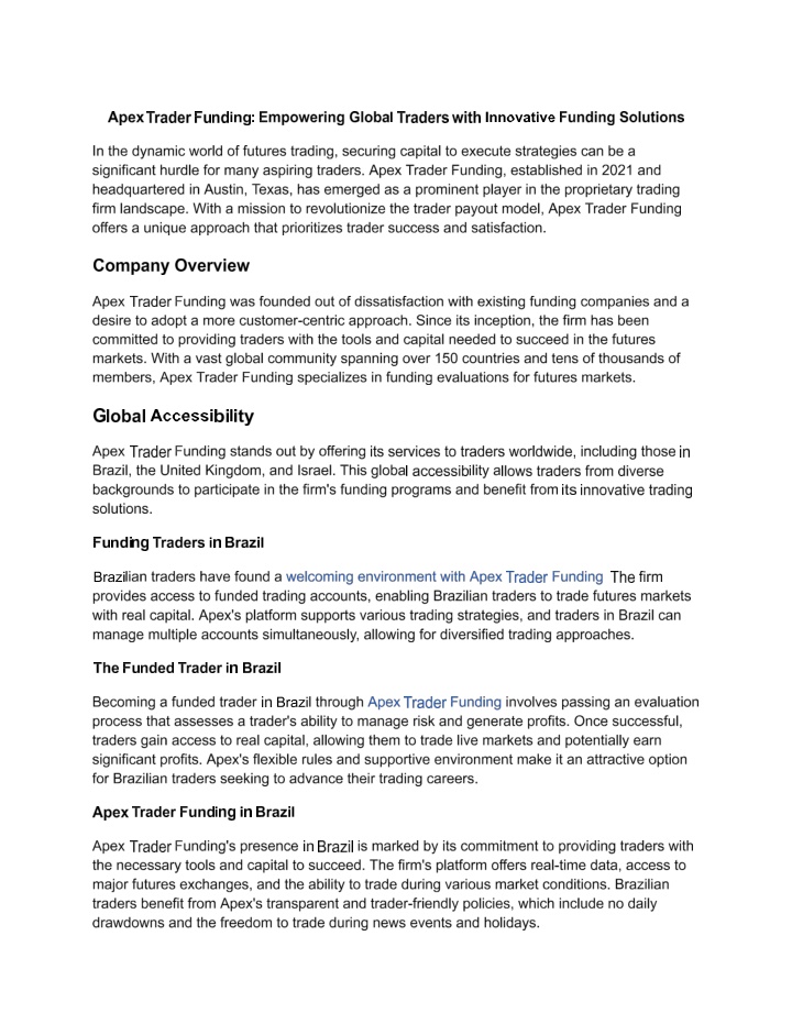 Apex Trader Funding: Empowering Global Traders with Innovative Funding Solutions