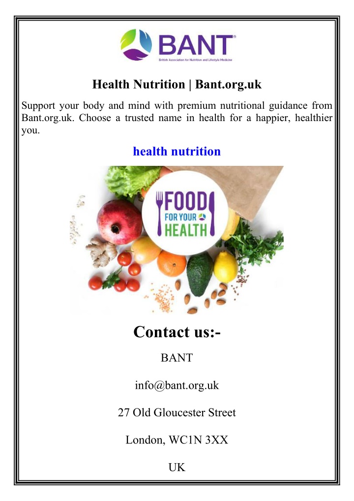 health nutrition bant org uk n.w