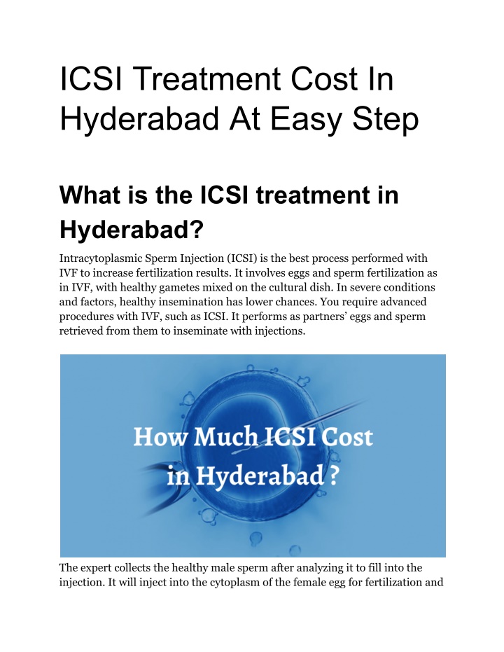 icsi treatment cost in hyderabad at easy step n.w