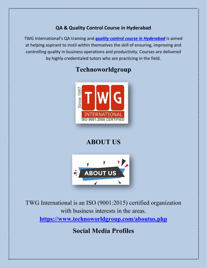 qa quality control course in hyderabad n.w