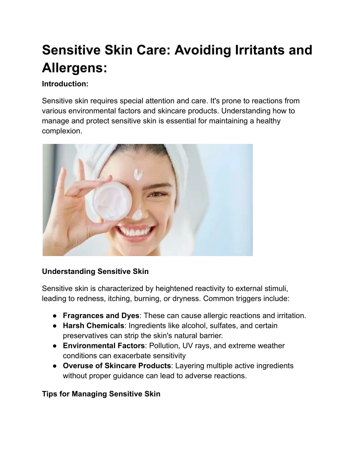 sensitive skin care avoiding irritants n.w