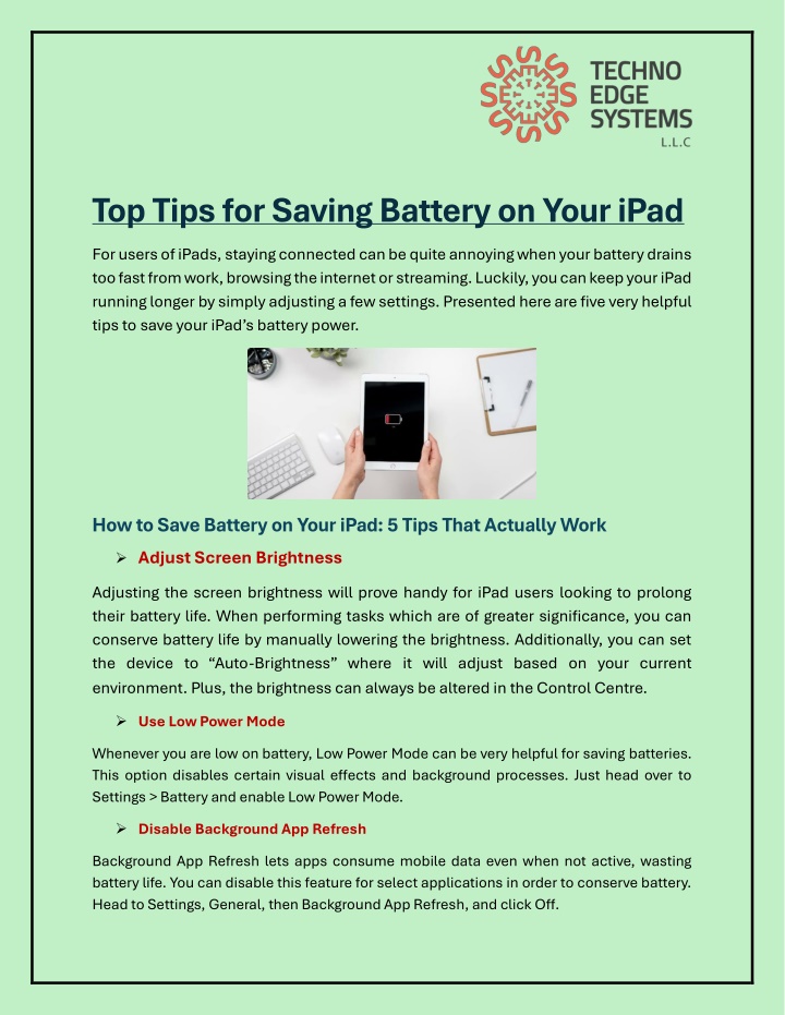 top tips for saving battery on your ipad n.w