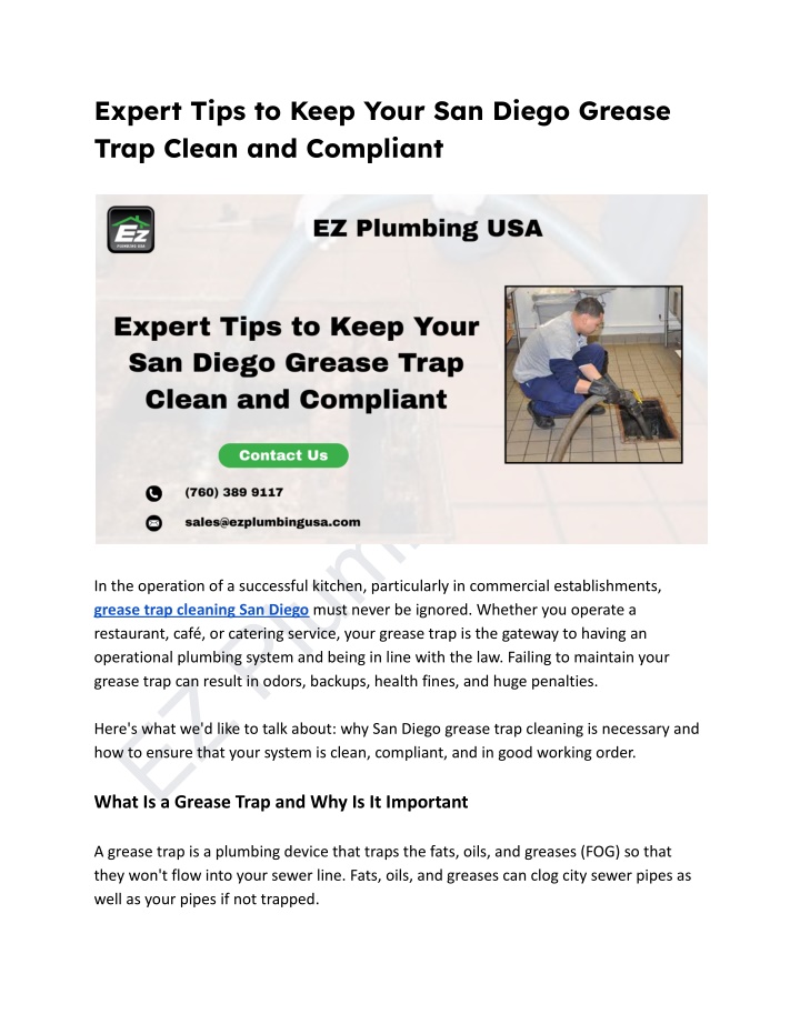 expert tips to keep your san diego grease trap n.w