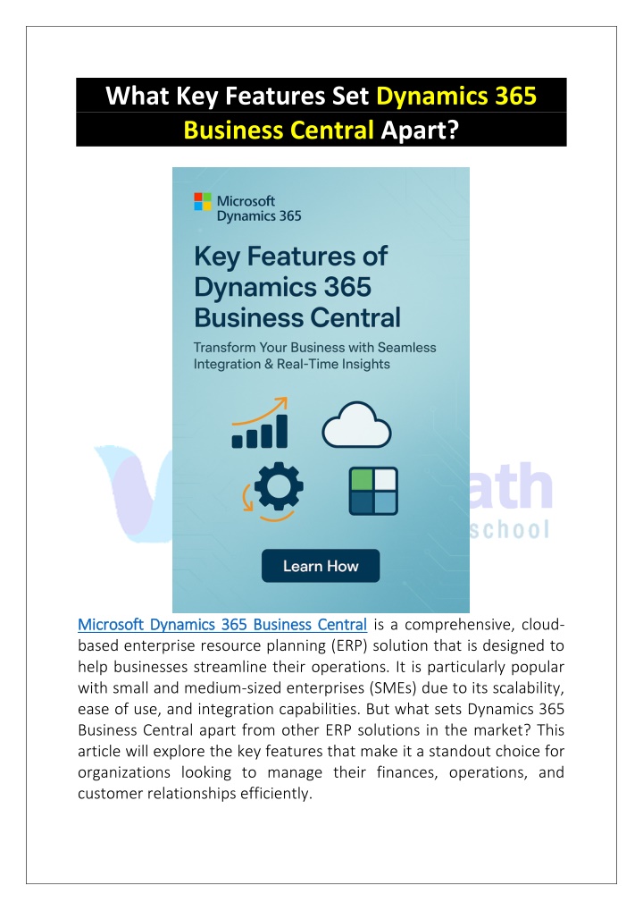 what key features set dynamics 365 business n.w