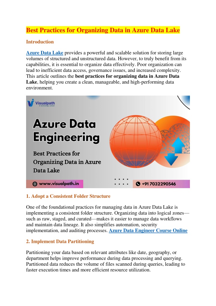 best practices for organizing data in azure data n.w