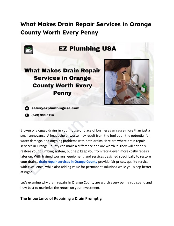 what makes drain repair services in orange county n.w