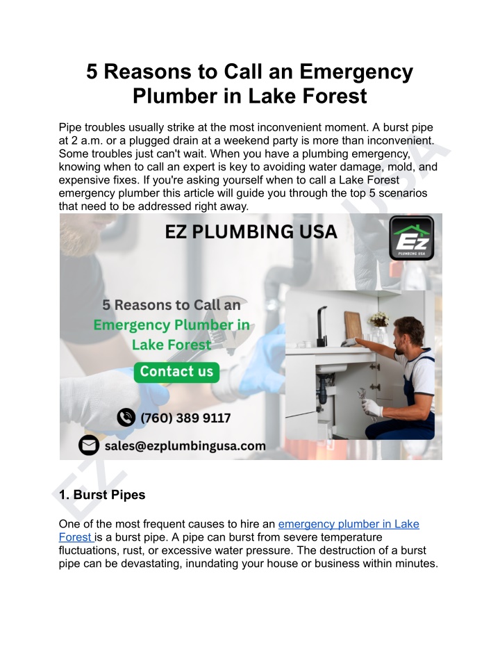 5 reasons to call an emergency plumber in lake n.w