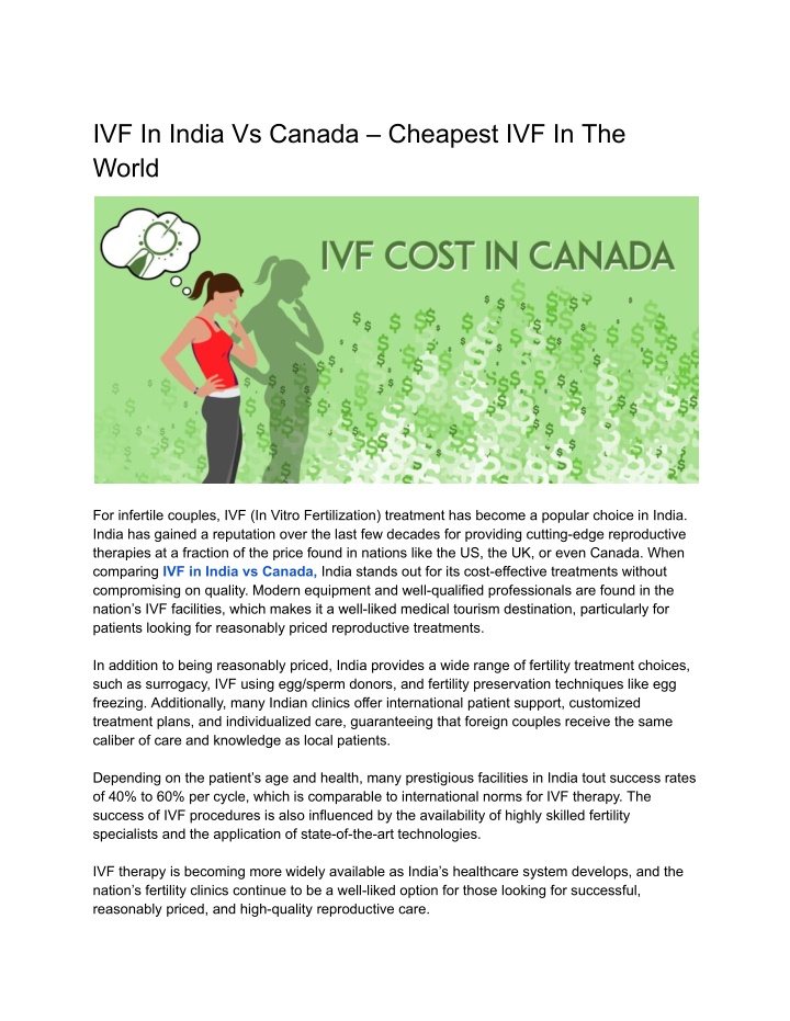 ivf in india vs canada cheapest ivf in the world n.w
