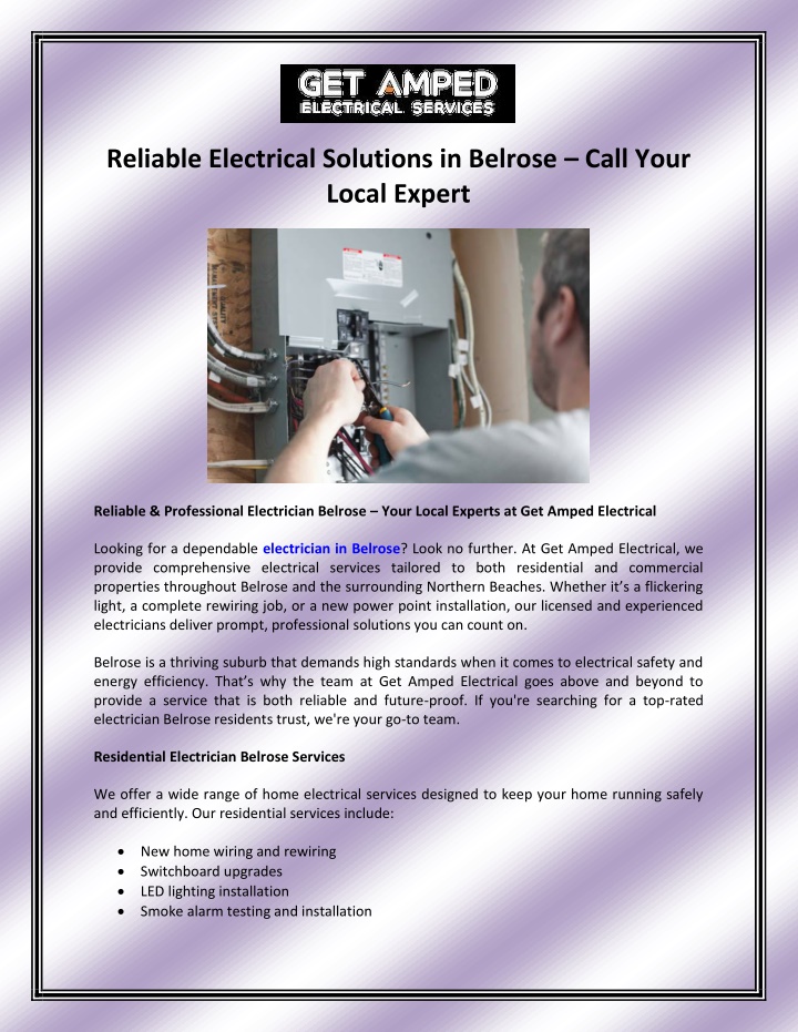 reliable electrical solutions in belrose call n.w