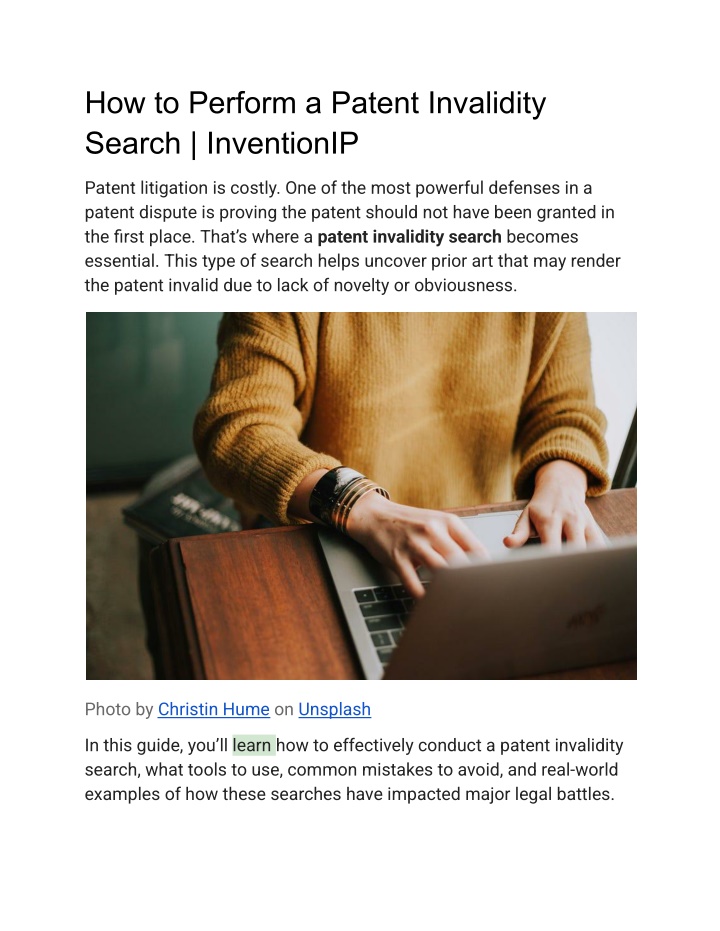 how to perform a patent invalidity search n.w