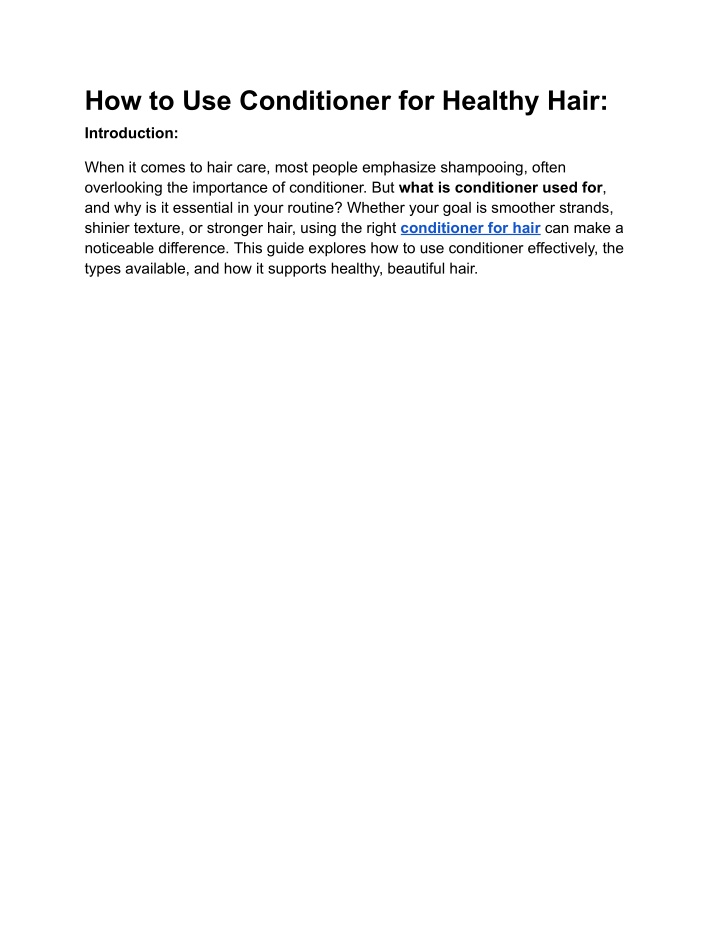 how to use conditioner for healthy hair n.w