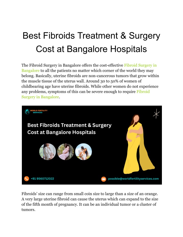 best fibroids treatment surgery cost at bangalore n.w