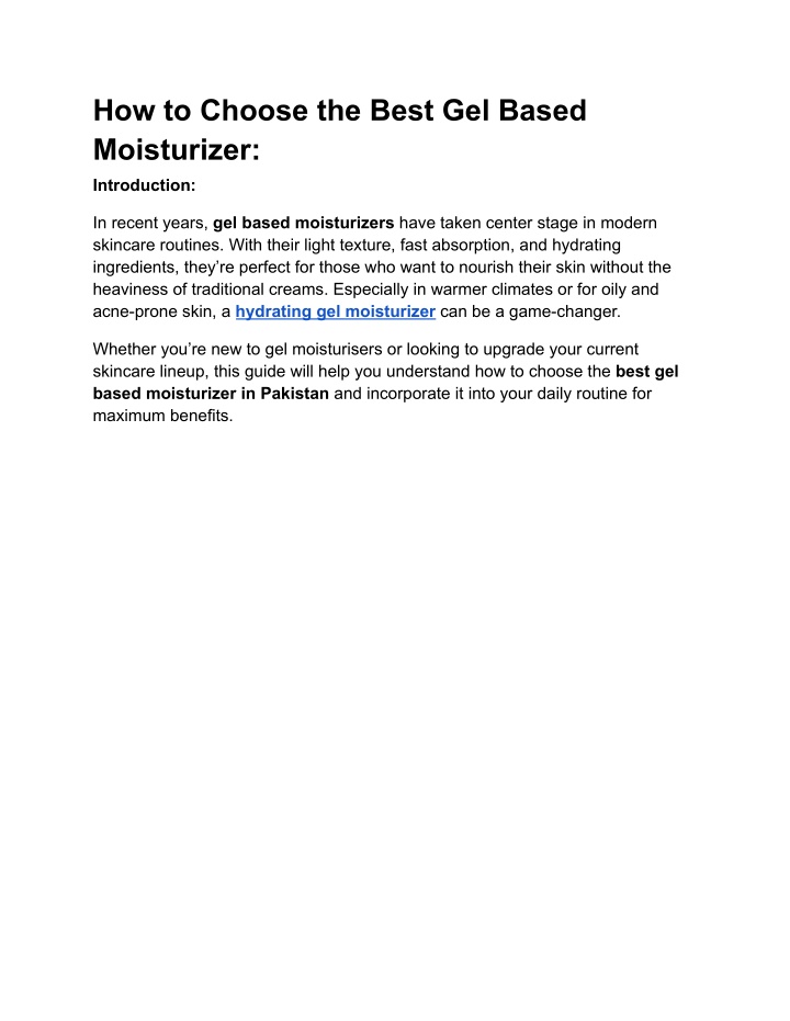 how to choose the best gel based moisturizer n.w