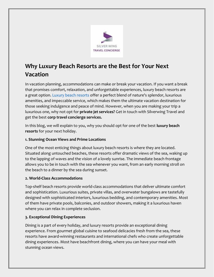 why luxury beach resorts are the best for your n.w