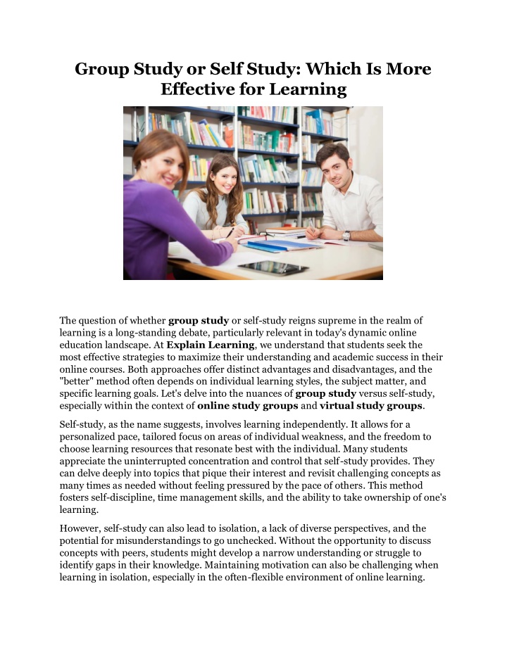 group study or self study which is more effective n.w