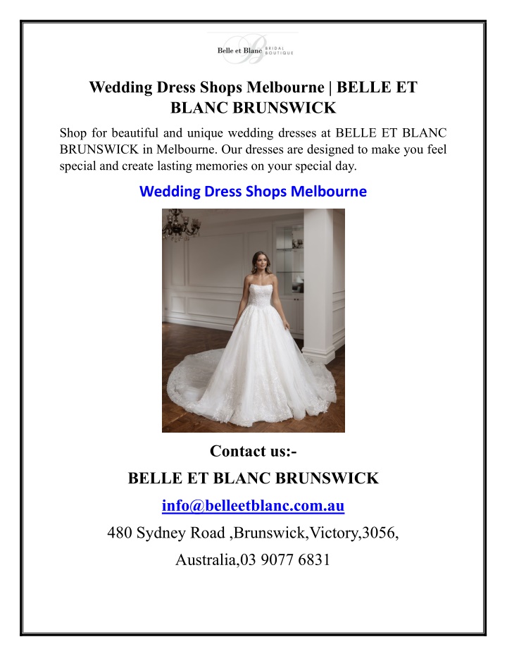 wedding dress shops melbourne belle et blanc n.w
