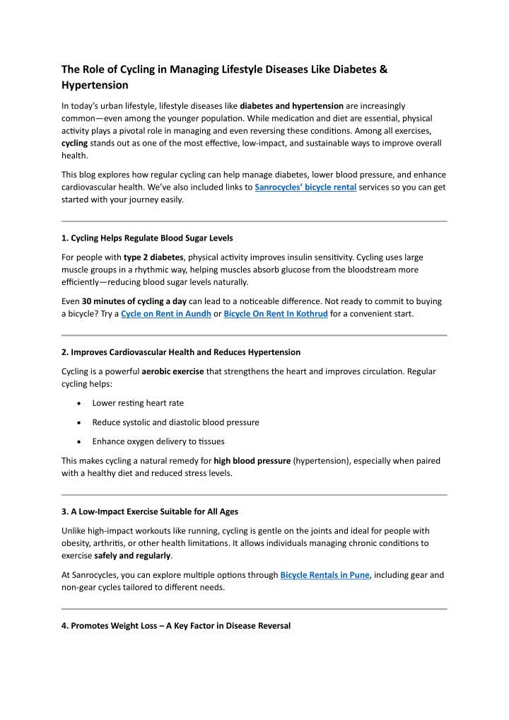 the role of cycling in managing lifestyle n.w